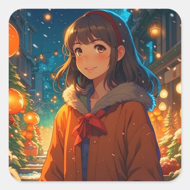 Ani mazing Christmas Anime Pun Quadratischer Aufkleber (Vorderseite)