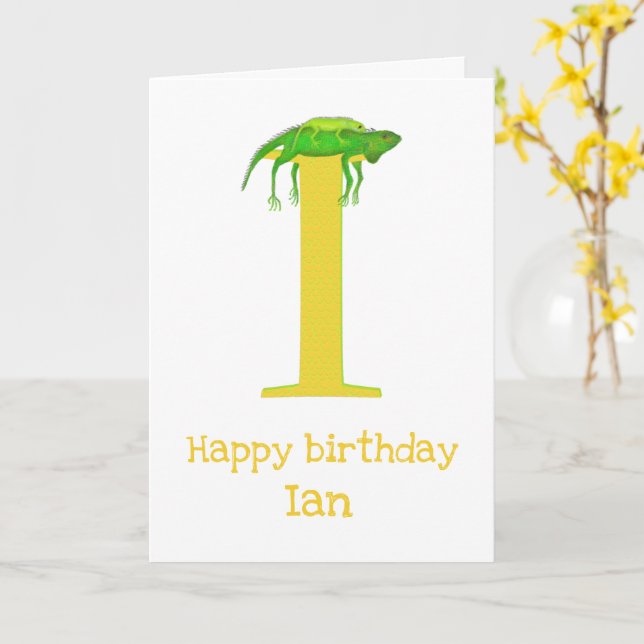 Animal ABC I is for iguana birthday card Karte (Gelbe Blume)