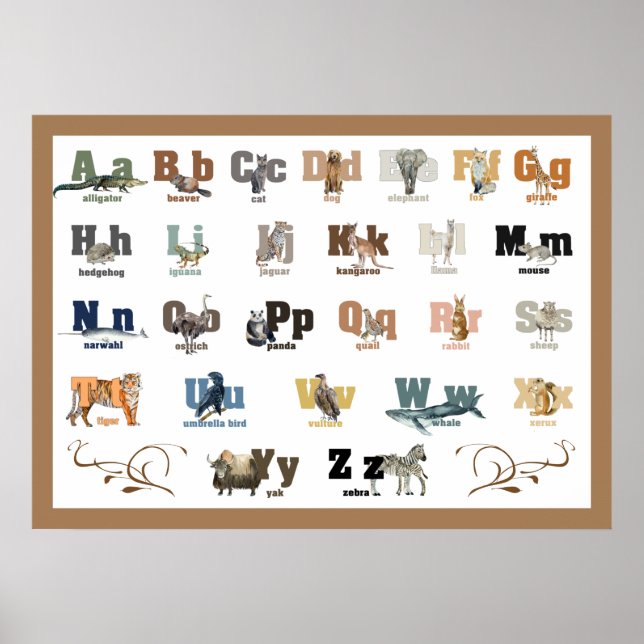 Animal Alphabet Kinderzimmer and Kid's 28 x 20 Pos Poster (Vorne)