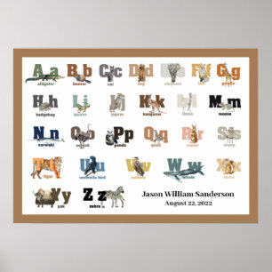 Animal Alphabet Kinderzimmer Name Kind 28 x 20 Poster