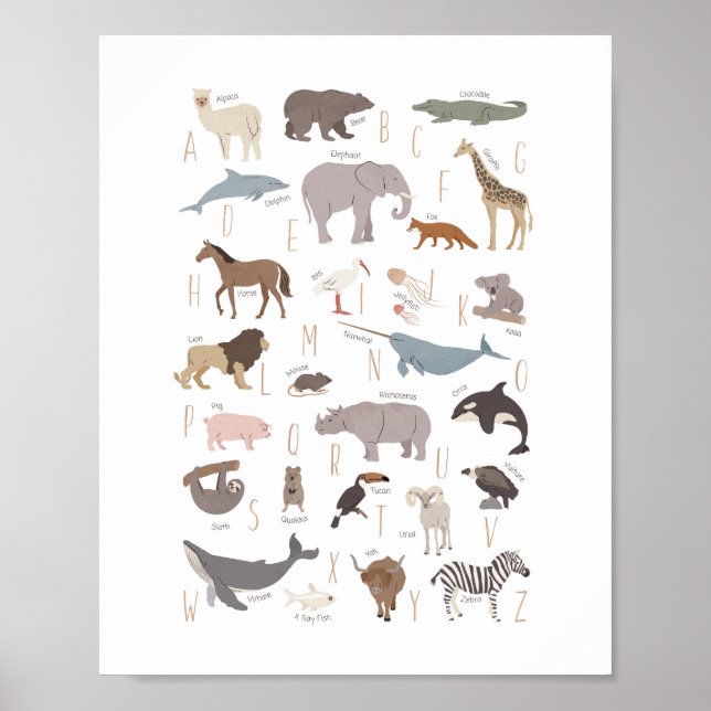 Animal Alphabet Montessori Kinderzimmer Poster (Vorne)