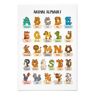 Animal Alphabet Poster - Niedliche Bildung A bis Z