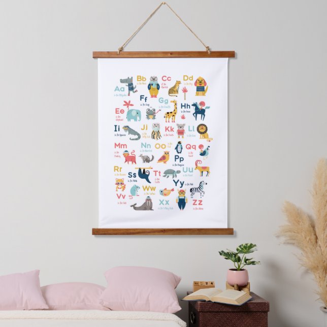 Animal Alphabet Wandteppich Mit Holzrahmen (Schlafzimmer)