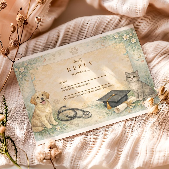 Animal Care White Coat Graduation RSVP Karte (Von Creator hochgeladen)