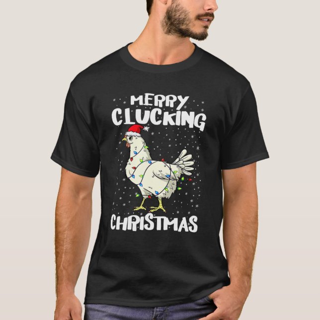 Animal Chicken Santa Lights Weihnachts Pajama Merr T-Shirt (Vorderseite)