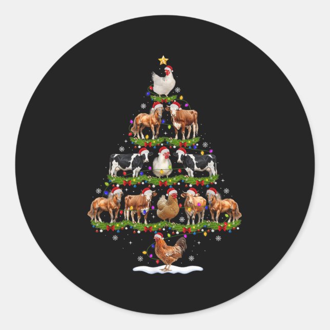 Animal Christmas Tree Lights Chicken Cow Goat Farm Runder Aufkleber (Vorderseite)