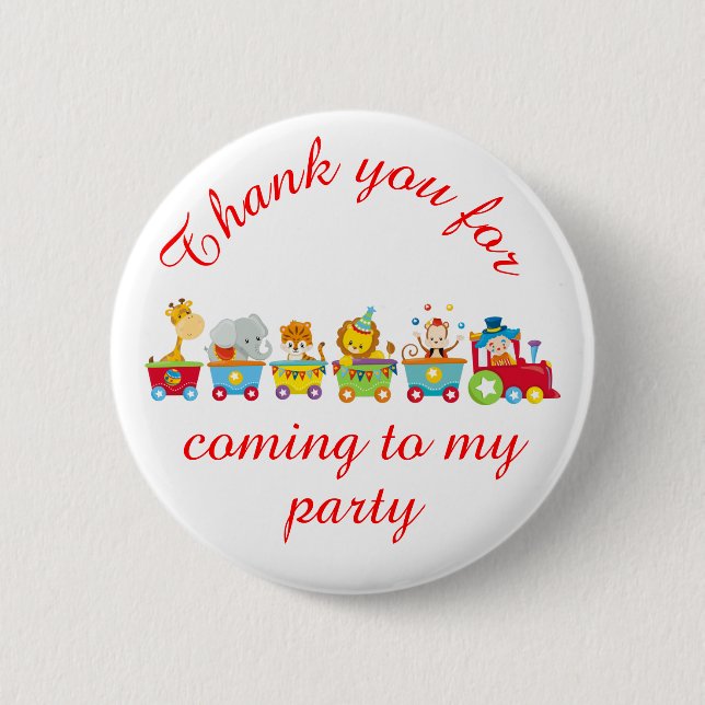 Animal Circus Train Kids 'Thank you for coming' Button (Vorderseite)