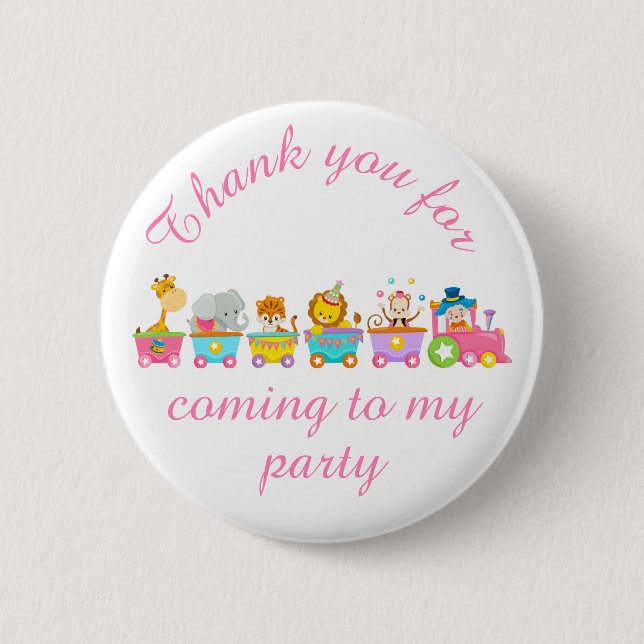 Animal Circus Train Kids 'Thank you for coming' Button (Vorderseite)