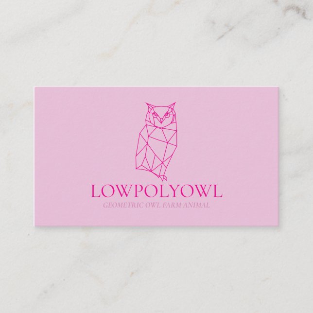 Animal Design for Professionals Pink Lowpoly Owl Visitenkarte (Vorderseite)