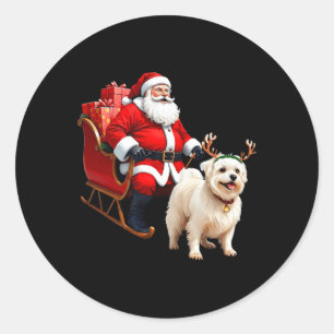 Animal Dog Lover Santa Sleigh Maltese Rentier Chr Runder Aufkleber
