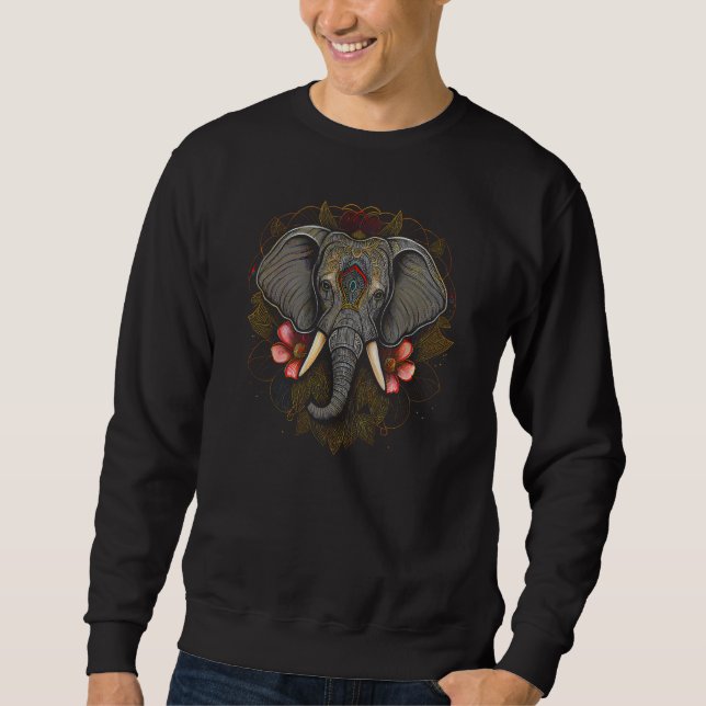 Animal Face Head Colorful Pink Flowers Mandala Ele Sweatshirt (Vorderseite)