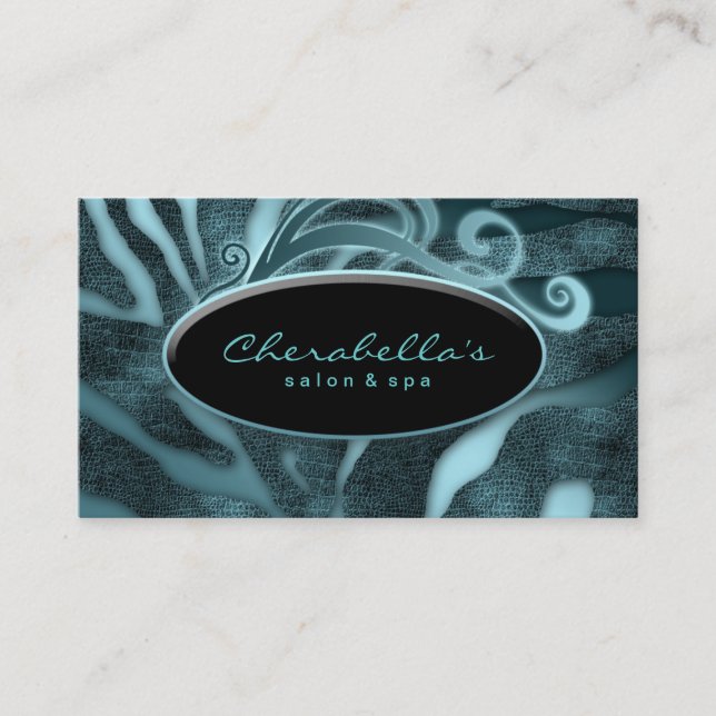 Animal Fashion Salon Spa Business Card Zebra Teal Visitenkarte (Vorderseite)