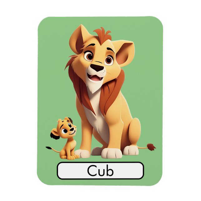 Animal Flashcard Lion/Cub, Kinder, Tiere, Lernen Magnet (Vertikal)