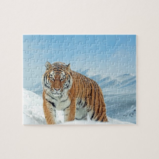 Animal Foto Snow Tiger Mountains Trendy Winter Puzzle (Horizontal)