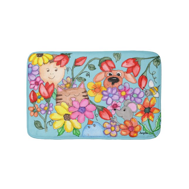 Animal Friends Among the Flowers Badematte (Vorderseite)