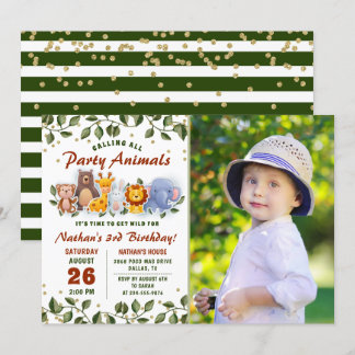 Animal Friends Zoo Party Grüne Geburtstagsgeschenk Einladung