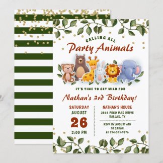 Animal Friends Zoo Party Grüne Kindergeburtstag Einladung
