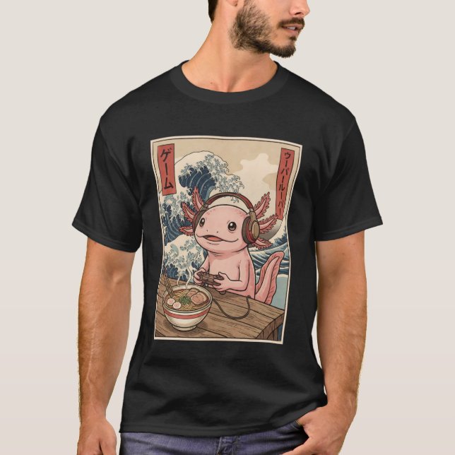 Animal Gamer Axolotl Eating Ramen Japanese Kawaii  T-Shirt (Vorderseite)