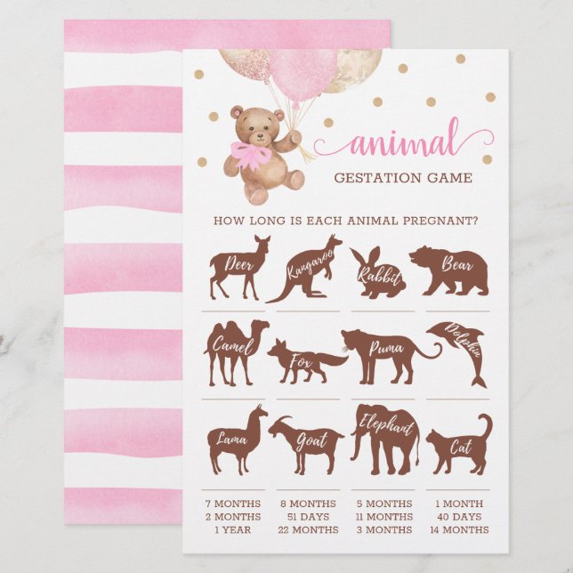Animal Gestation Game Baby Shower Teddy Bär (Vorne/Hinten)