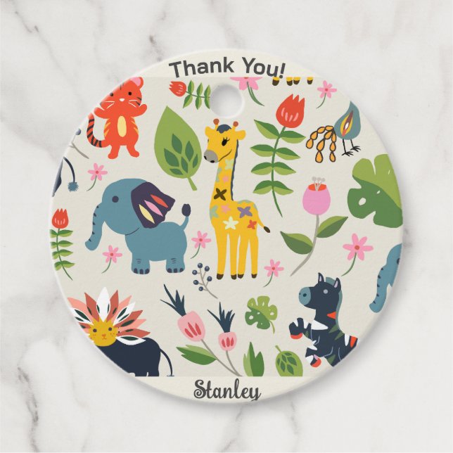 Animal Jungle Pastel Leaf Muster Vielen Dank Geschenkanhänger (Vorderseite)
