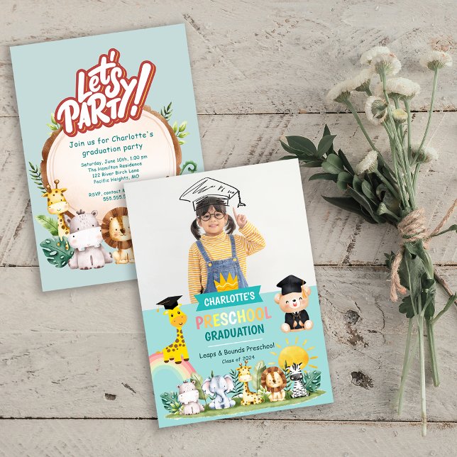 Animal Kids Preschool Graduation Party Invite Einladung (Animal Kids Preschool Graduation Party Invite)