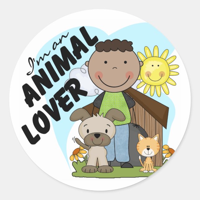 Animal Lover African American Boy Tshirts Runder Aufkleber (Vorderseite)