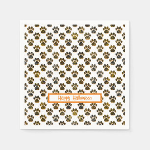 Animal Paw Silhouette Halloween Pawty White Serviette