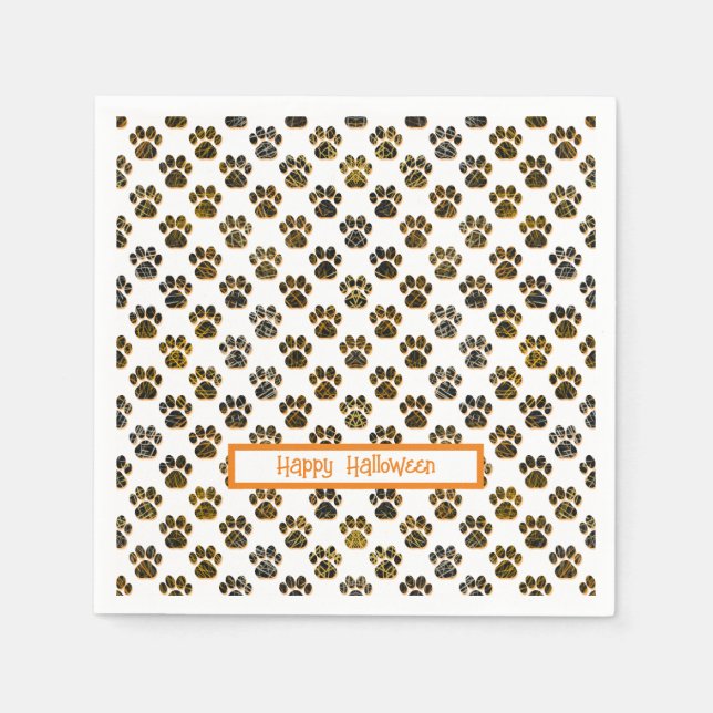 Animal Paw Silhouette Halloween Pawty White Serviette (Vorderseite)