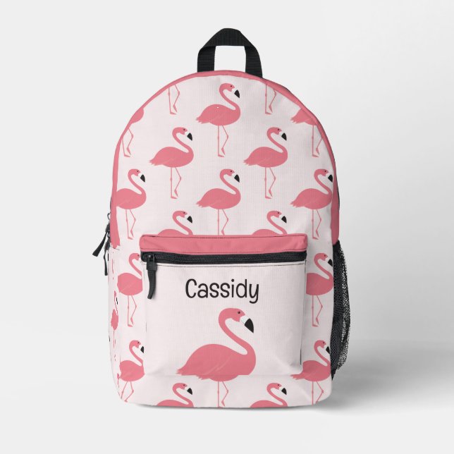 Animal Pink Flamingo Kids Name Bedruckter Rucksack (Vorderseite)
