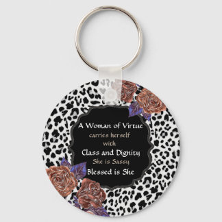 Animal Print a Woman of Virtue Button Schlüsselanh Schlüsselanhänger