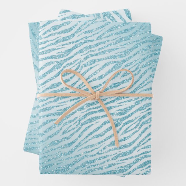 Animal Print Blue Glitzer Glam Geschenkpapier Set (Beispiel)