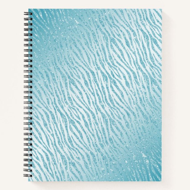 Animal Print Blue Glitzer Glam Notizbuch (Vorderseite)