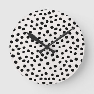 Animal Print Dots Black And White Dalmatian Runde Wanduhr