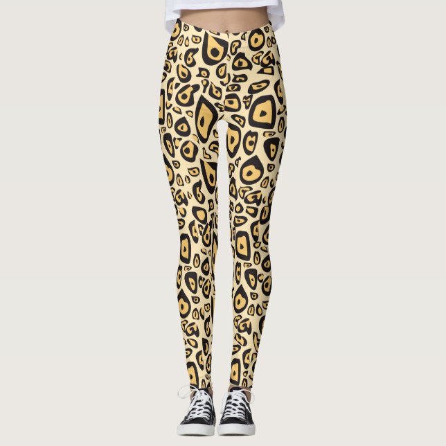 Animal Print Jaguar Light Yellow und Orange  Leggings (Vorderseite)