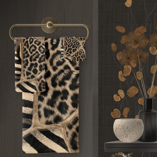 Animal Print - Leopard und Zebra - pastel gold Badhandtuch Set