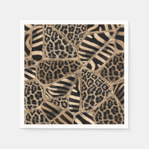 Animal Print - Leopard und Zebra - pastel gold Serviette