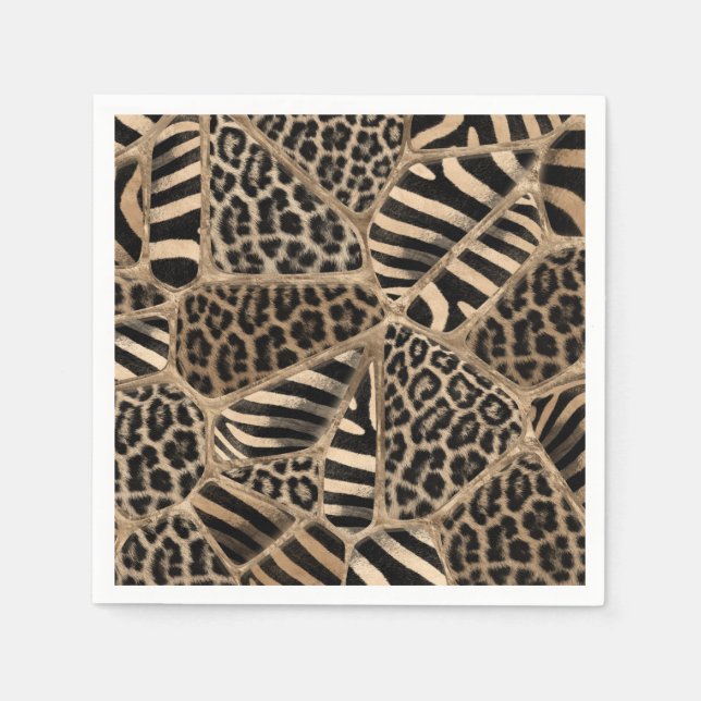 Animal Print - Leopard und Zebra - pastel gold Serviette (Vorderseite)