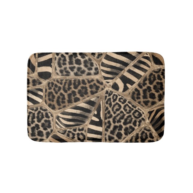 Animal Print - Leopard und Zebra - Pastellgold Badematte (Vorderseite)