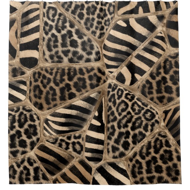 Animal Print - Leopard und Zebra - Pastellgold Duschvorhang (Vorderseite)