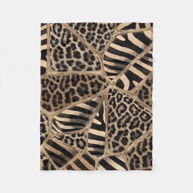 Animal Print - Leopard und Zebra - Pastellgold Fleecedecke (Vorderseite)