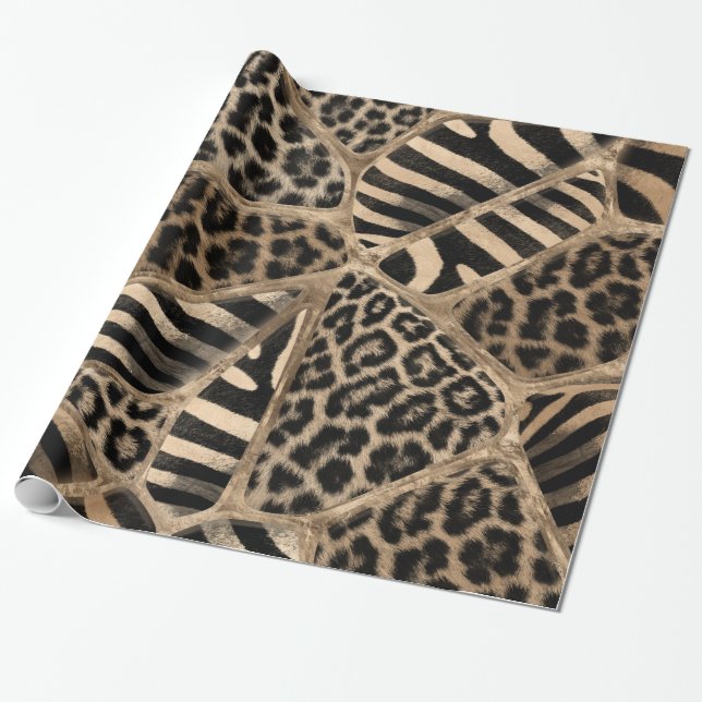Animal Print - Leopard und Zebra - Pastellgold Geschenkpapier (Ungerollt)