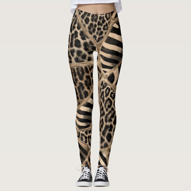 Animal Print - Leopard und Zebra - Pastellgold Leggings (Vorderseite)