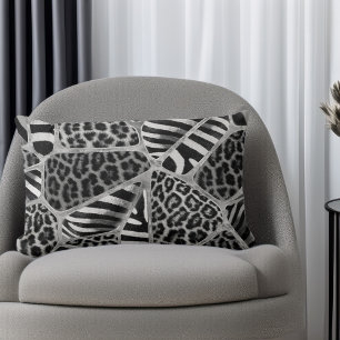 Animal Print - Leopard und Zebra - Silber Lendenkissen