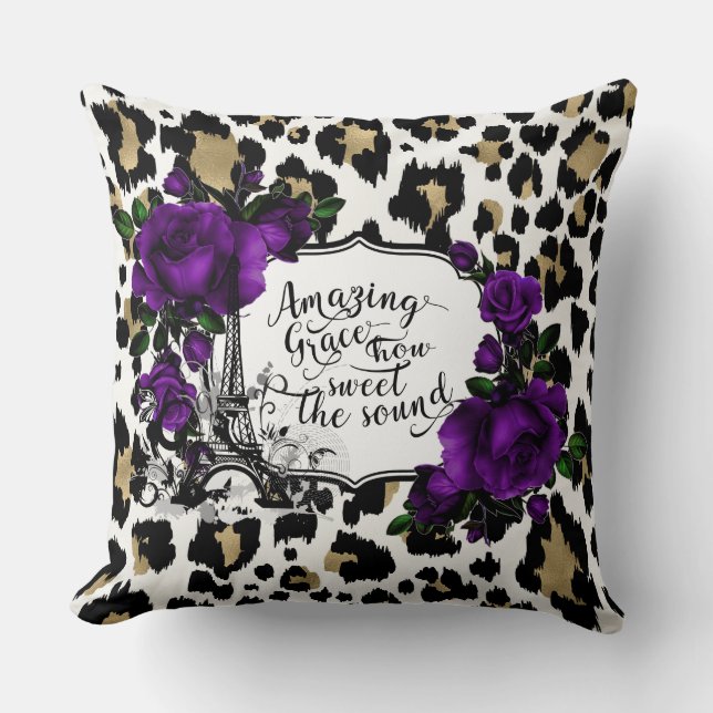Animal Print Lila Floral Paris Pillow Kissen (Vorderseite)