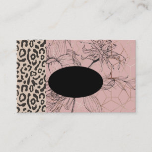 Animal Print Rose Gold Floral Business Card Visitenkarte