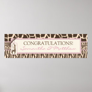 Animal Print Safari & Giraffe Baby Shooting Banner Poster