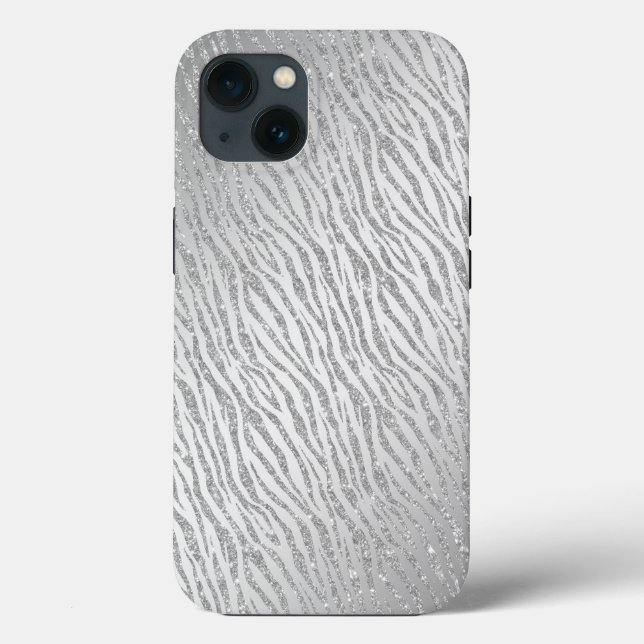 Animal Print Silver Glitzer Glam Case-Mate iPhone Hülle (Rückseite)