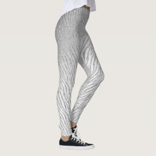 Animal Print Silver Glitzer Glam Leggings