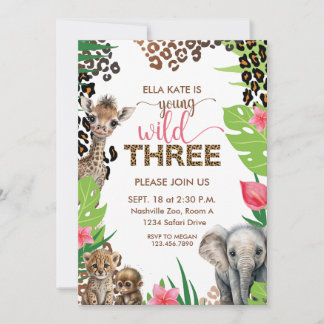 Animal Safari Dritter Geburtstag Young Wild und Dr Einladung