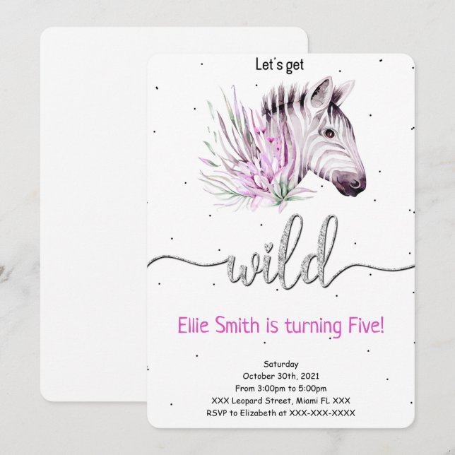 Animal Safari Einladung zum Geburtstag (Vorne/Hinten)